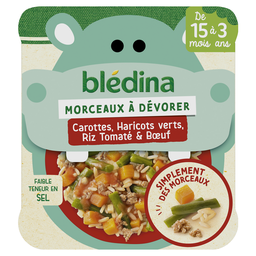 BLEDINA Assiette carottes haricots verts riz tomaté et boeuf dès 15 mois 200g
