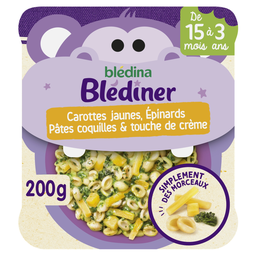 BLEDINER Plat bébé du Soir dès 15 mois Carottes Épinards Pâtes et Crème BLEDINA