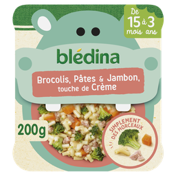 BLEDINA Plat bébé dès 15 mois Brocolis Pâtes Jambon et Crème Morceaux à dévorer