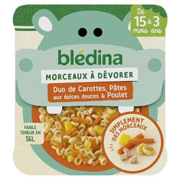 BLEDINA Assiette duo de carottes pâtes aux épices douces et poulet dès 15 mois 200g