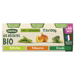 BLEDINA Plat bébé dès 4 à 6 mois Brocolis Potimarron Petits pois Les Récoltes Bio