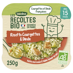 BLEDINA Plat bébé Risotto Courgettes et Dinde Les Récoltes Bio 250 g