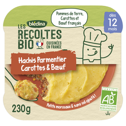 BLEDINA Plat bébé Hachis Parmentier Carottes Les Récoltes Bio 230 g