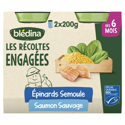 BLEDINA Plat bébé dès 6 mois Épinards Semoule Saumon Les Récoltes engagées