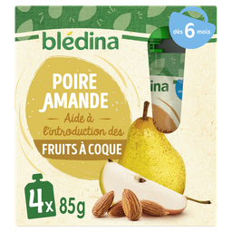 BLEDINA Gourdes dessert purée de fruit poire amande dès 6 mois 4x85g