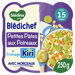 BLEDINA Plat bébé du soir dès 15 mois Pâtes Poireaux et fromage kiri Blédichef