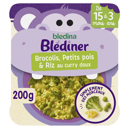 BLÉDINA BLEDINER Assiette brocolis petits pois et riz au curry doux dès 15 mois 200g