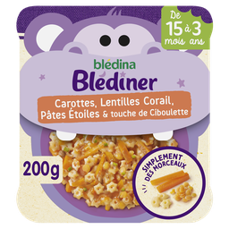 BLÉDINA BLEDINER Assiette carottes lentilles corail pâtes étoiles et ciboulette dès 15 mois 200g