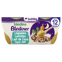BLÉDINA Plat bébé du soir dès 12 mois Légumes Lentilles Lait de coco façon Dahl Blédiner
