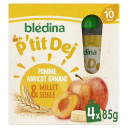 BLÉDINA Compote bébé dès 10 mois Pomme Abricot Banane Millet Seigle P'tit Déj