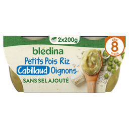 BLÉDINA Plat bébé dès 8 mois Petits pois Riz Cabillaud et Petits oignons