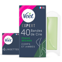Veet Bandes De Cire Froide Expert Corps & Jambes - Peaux Sèches Paquet De 40 Bandes