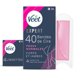 Veet Expert Bandes De Cire Corps Et Jambes Douceur Longue Durée Pour Peaux Normales 40 Bandes