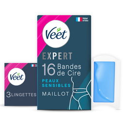 Veet Bandes De Cire Expert Maillot À L'Huile D'Amande Douce Pour Peaux Sensibles 16 Pièces