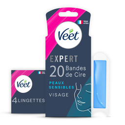 VEET Bandes de cire Froide Visage Peau Sensible Longue Durée Expert