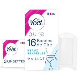 VEET Bandes de cire pure peaux sensibles maillot x16