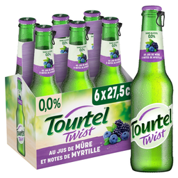 TOURTEL TWIST Boisson aromatisée 0.0% à base de bière sans alcool et au jus de mûre et notes de myrtille 6x27.5 cl