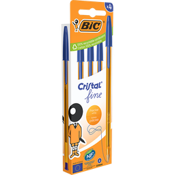 BIC Esferográfica Cristal Original Fine Ponta 0,8mm Azul, pack de 4