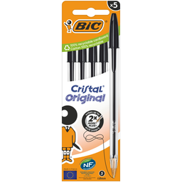 BIC Esferográficas Cristal Original Ponta Média 1,0mm Preto, o lote de 5 esferográficas