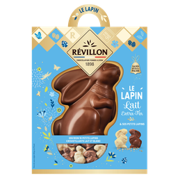 REVILLON CHOCOLATIER Moulage Le lapin chocolat au lait et ses petits lapins REVILLON, 250g