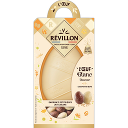 REVILLON CHOCOLATIER Moulage chocolat blanc l'Oeuf blanc et ses petits oeufs environ 12 petits oeufs 250g
