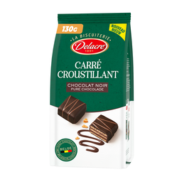 DELACRE Galletas cuadradas crujientes con chocolate negro belga 130 g