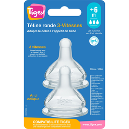TIGEX 2 Silicone Wide Base Teats 3 Speeds +6m, pack of 2