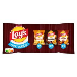 LAY'S Multipack Batatas Fritas Variedade Frango Assado, Barbecue, Emmental 6 saquetas de 27,5 g