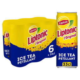 LIPTONIC Ice Tea Boisson gazeuse au thé glacé citron vert Les 6 canettes de 33 cl