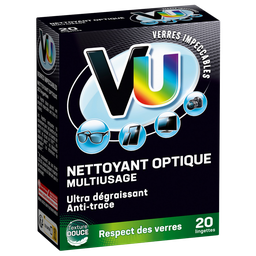 VU Limpador Óptico Lentes Ultra Desengordurante e Anti-Marcas, a caixa de 20 toalhetes
