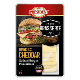 PRESIDENT Cheddar en tranches façon brasserie 28%mg x6 200g