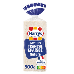 HARRYS Pain de mie 100% Mie nature tranches épaisses sans croûte sans additifs