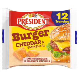 PRESIDENT Fromage En Tranches Burger Cheddar Et Emmental