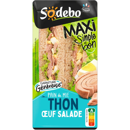 SODEBO Sandwich club maxi simple & bon thon œuf salade 2 pièces 190g