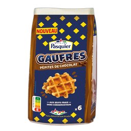 PASQUIER Gaufres aux pépites de chocolat sans conservateur 6 gaufres 240g