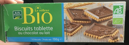 BELLE FRANCE Petit beurre tablette choco lait BIO etui 150g
