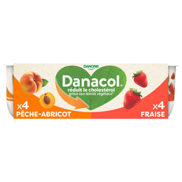 DANACOL Yaourt anticholestérol pêche-abricot-fraise 0% MG 8x125 g
