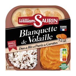 WILLIAM SAURIN Blanquette de volaille, duo de riz et purée de carottes Le plat individuel micro ondable de 320 g