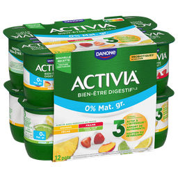 ACTIVIA Yaourts aux fruits 0% MG bifidus citron fraise ananas pêche