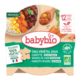 BABYBIO Refeição para bebé chili vegetariano cenoura das Landes milho da Aquitânia BIO 230 g