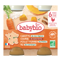 BABYBIO Refeição para bebé Cenoura Abóbora Butternut Frango Arroz 2x200g