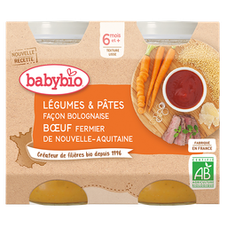 BABYBIO Refeição para bebé Legumes Massa Bolonhesa Vaca 2x200g
