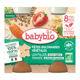 BABYBIO Refeição para bebé massa bolonhesa vegetal lentilhas 2x200g