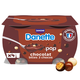 DANETTE POP Chocolate dessert cream with 3-chocolate balls 4 pots of 117 g