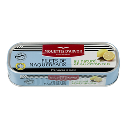 LES MOUETTES D'ARVOR Mackerel fillets in natural juice and lemon ORGANIC 169 g