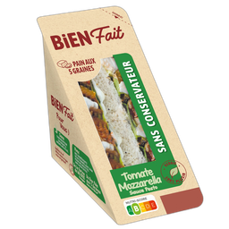 BIEN FAIT Sandwich pain aux 5 graines tomate mozzarella sauce pesto 160g