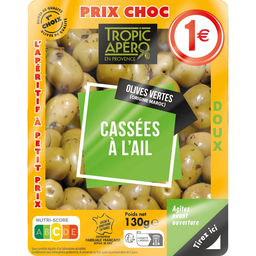 TROPIC APERO Olives vertes cassées l'ail doux 130 g