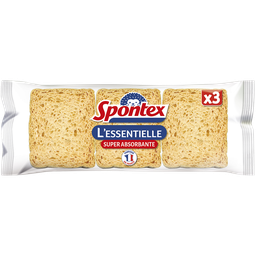 SPONTEX Éponges Végétales Super Absorbantes l'Essentielle le paquet de 3