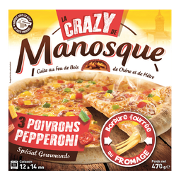 LA PIZZA DE MANOSQUE La Crazy Pizza aux 3 poivrons pepperoni bordure fourrée au fromage 470 g
