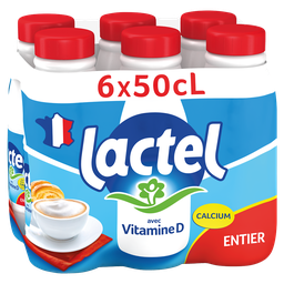 LACTEL Leite inteiro Vitamina D 6 garrafas de 50 cl